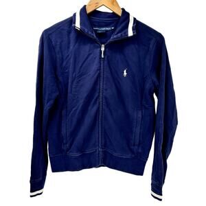 Ralph Lauren Jacket Womens Medium Golf Blue Cropped Full Zip + Pockets Classic